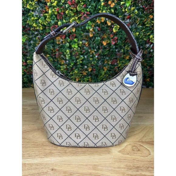 Dooney & Bourke Small Signature Shoulder Bag Tan Brown Beige Purse Hobo Mini GUC - Picture 1 of 13